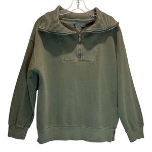 NWT C & C California Olive Green Hailey Sun Washed Fleece Zip Pullover - Small
